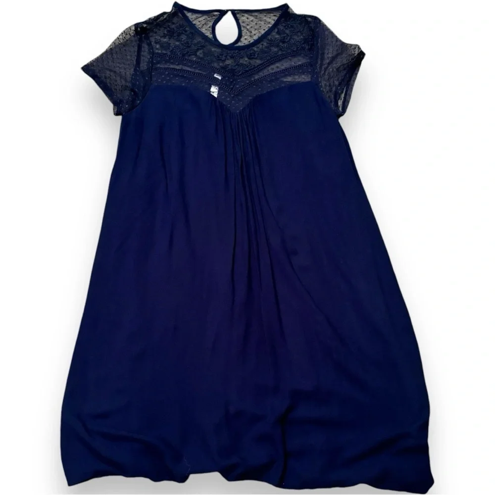 Xhilaration Flowy Lightweight Navy Lace Detail Keyhole Back Cutout Mini Dress - Picture 14 of 16